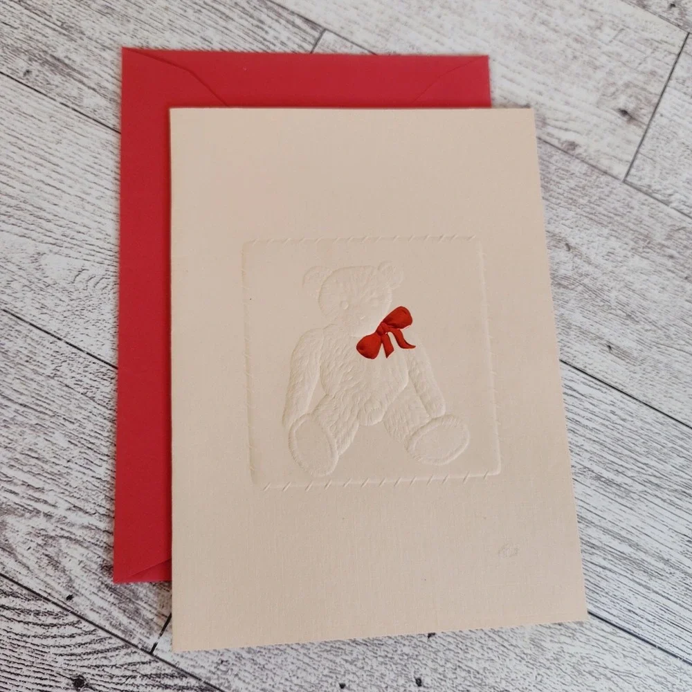 Embossed Teddy Bear Blank Note Card Made in USA Any Occasion‎ Red Envelope